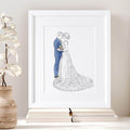 Wedding or Anniversary Couple Line Portrait