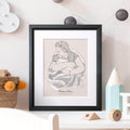 Monochrome New Parent And Baby Personalised Line Drawing