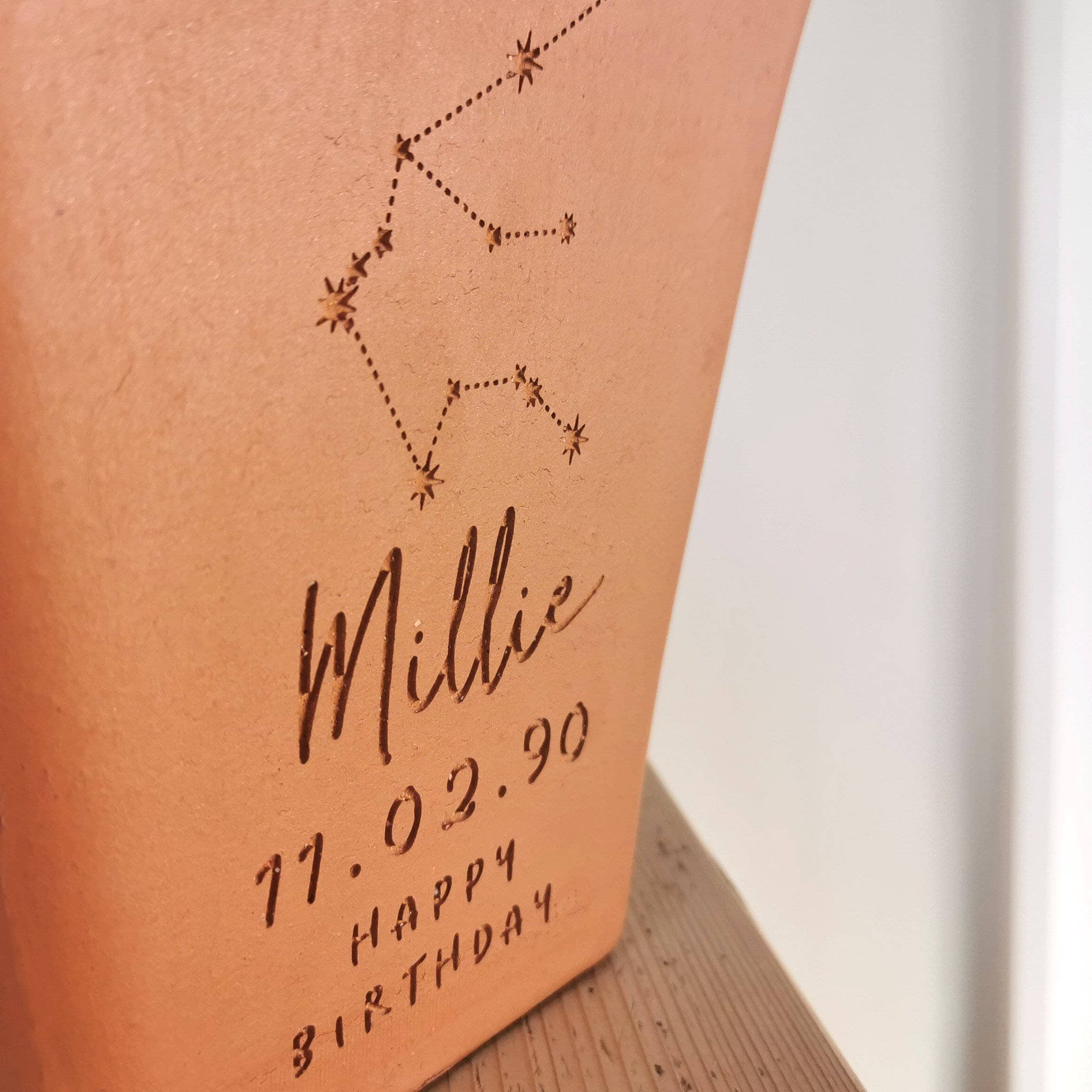 letterfest terracotta Personalised Birthday Horoscope Plant Pot