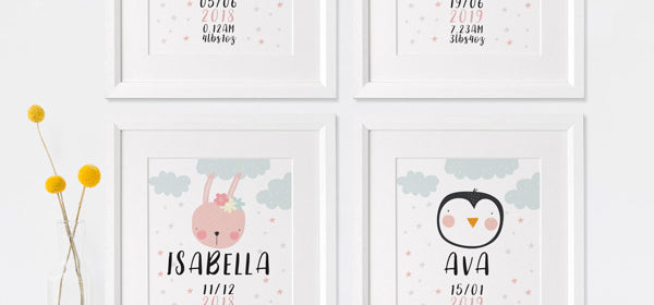 Personalised art prints for new baby