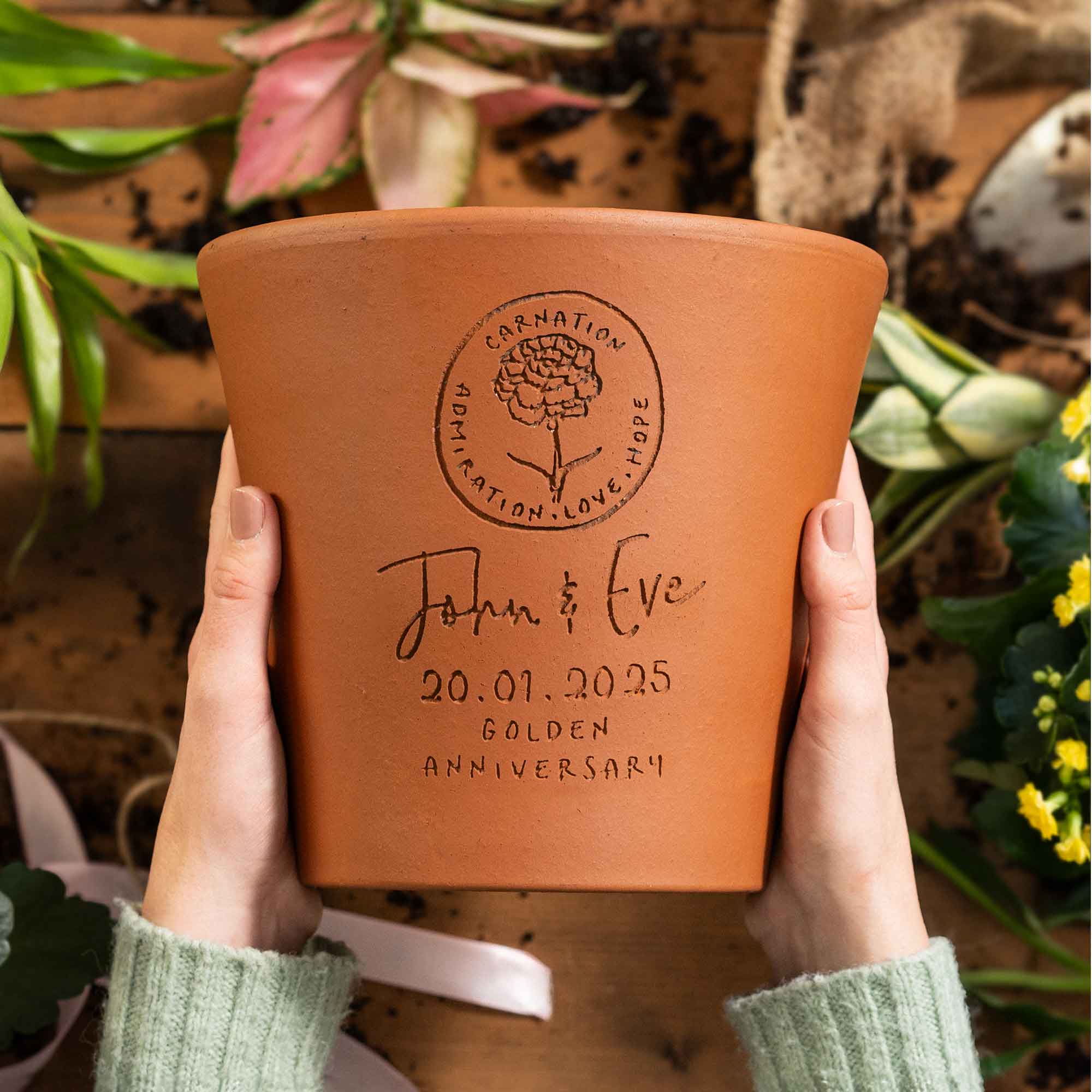 engraved birth flower plant pot Personalised Birthflower Plant Pot