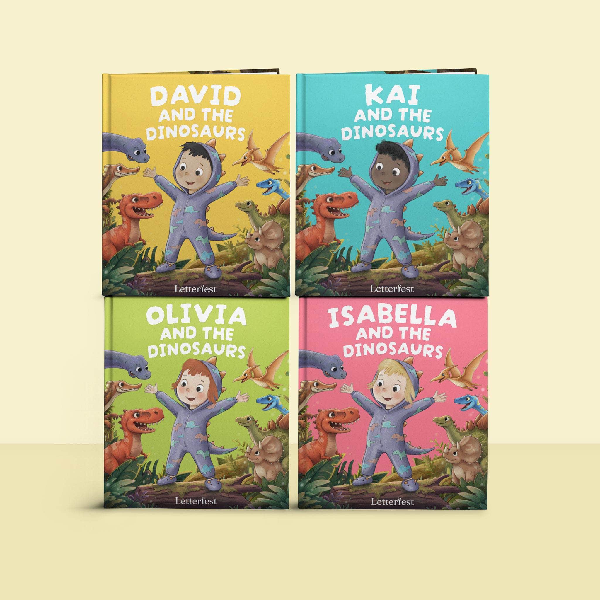 Four personalised dinosaur books
