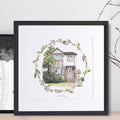 Watercolour Wreath Personalised House Sketch