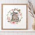 Watercolour Flower Wreath Personalised House Sketch