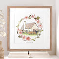 Watercolour Flower Wreath Personalised House Sketch