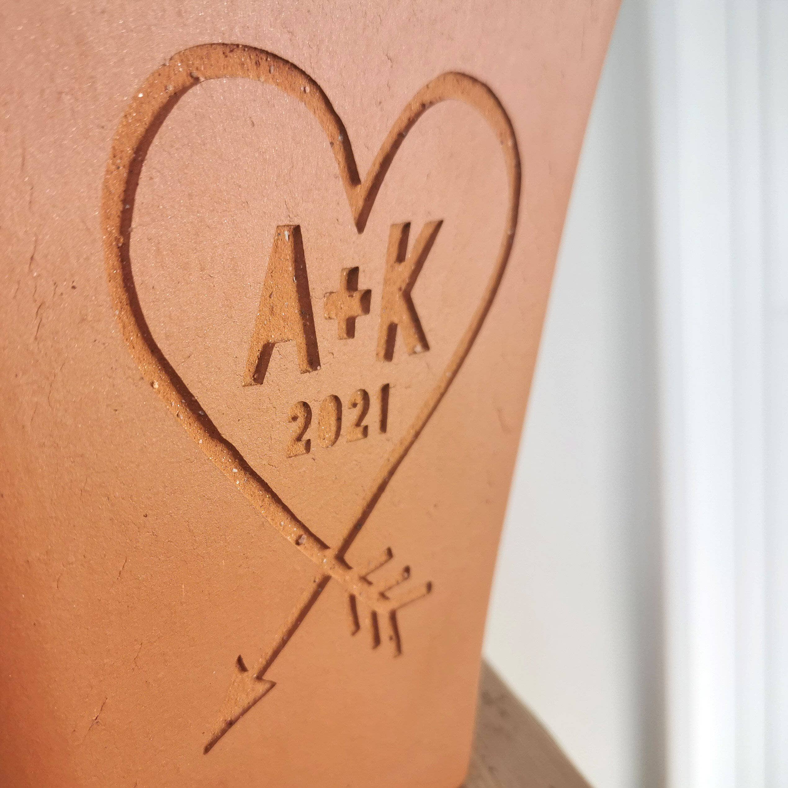letterfest terracotta Personalised Love Heart Engraved Pot